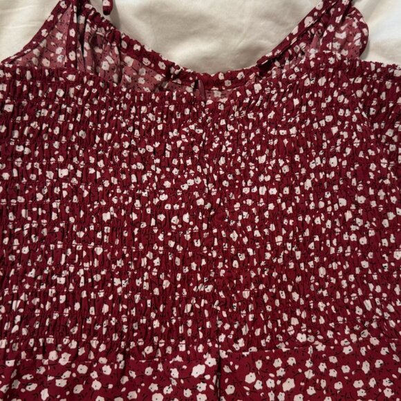 SHEIN Floral Print Tie Shoulder Knot Front Cami Burgundy Dress - Picture 4 of 5